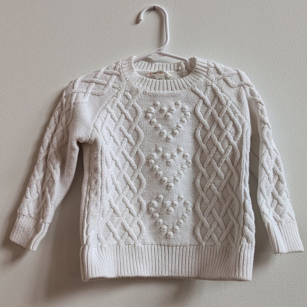 Crewcuts Sweater Girls Sz 2-3T White Heart Pullover Cable